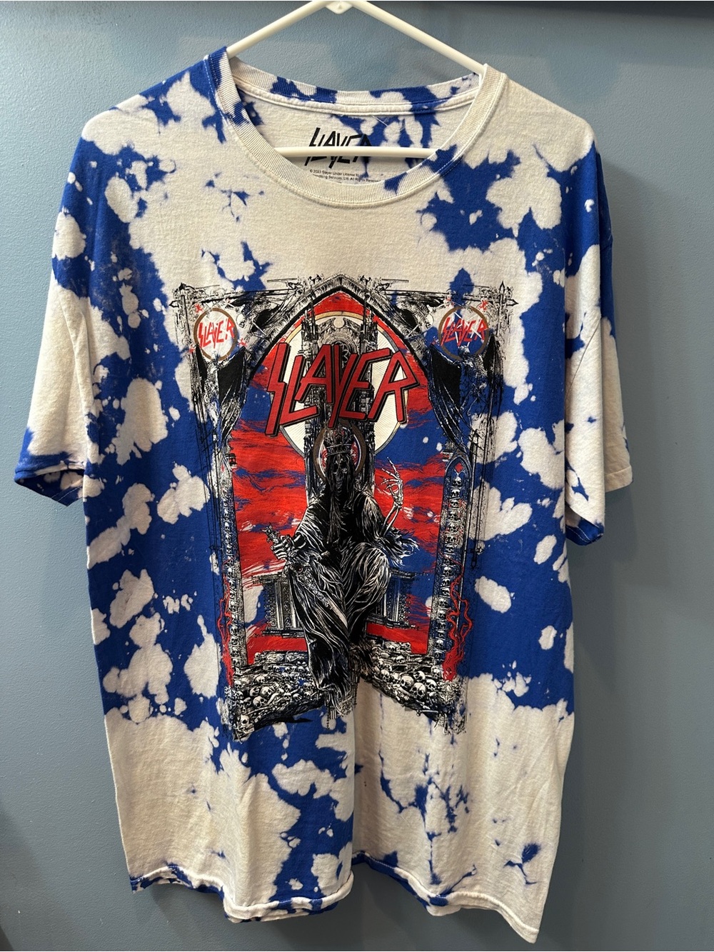 Slayer Band t-shirt blue tie dye bleach dye Unisex New Sz M/L